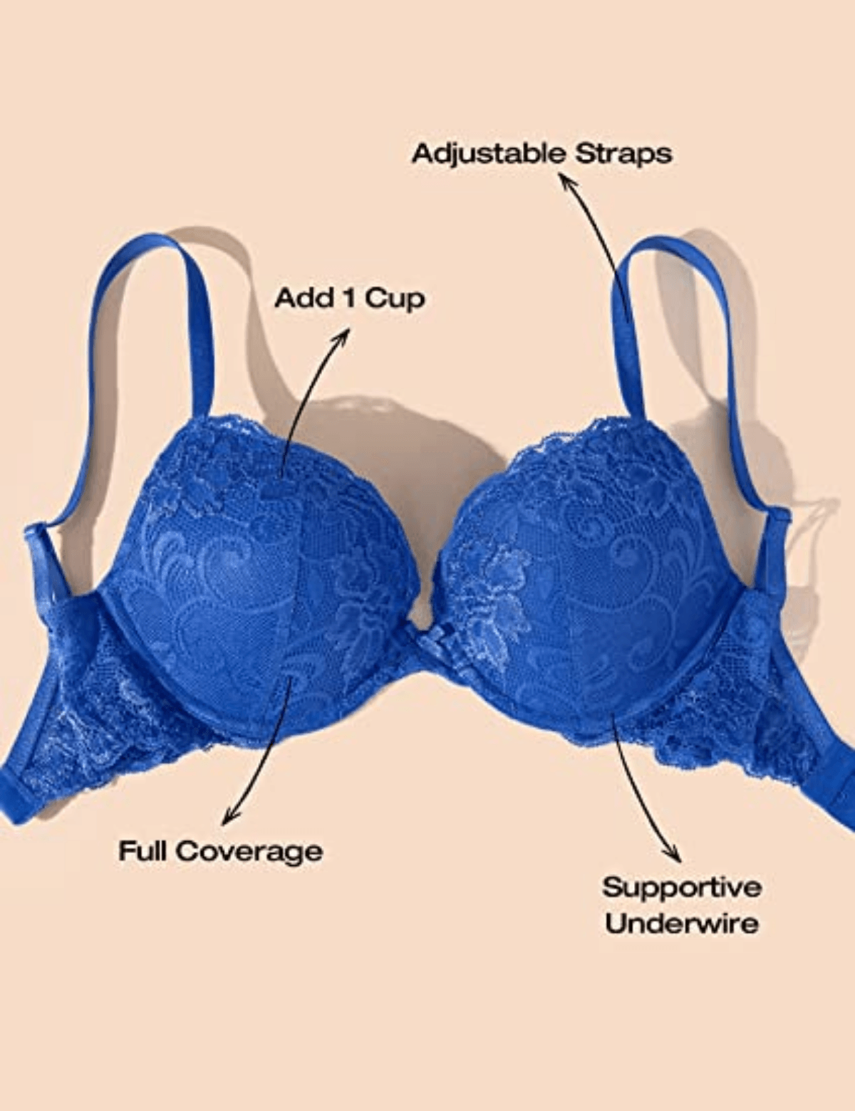 Lace Push Up Bra Lightly Padded Demi Plunge Bra Royal Blue - WingsLove