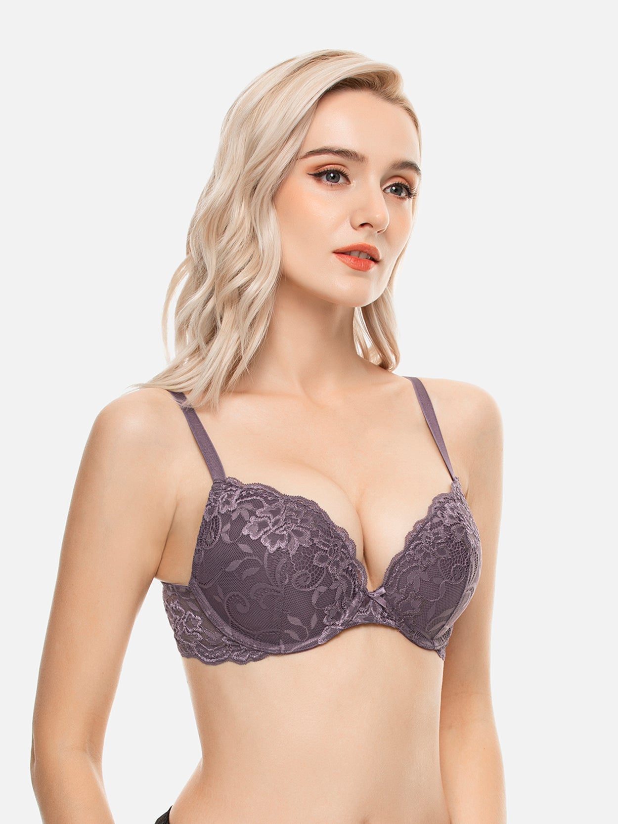 Lace Push Up Bra Lightly Paddedt Demi Plunge Bra - WingsLove