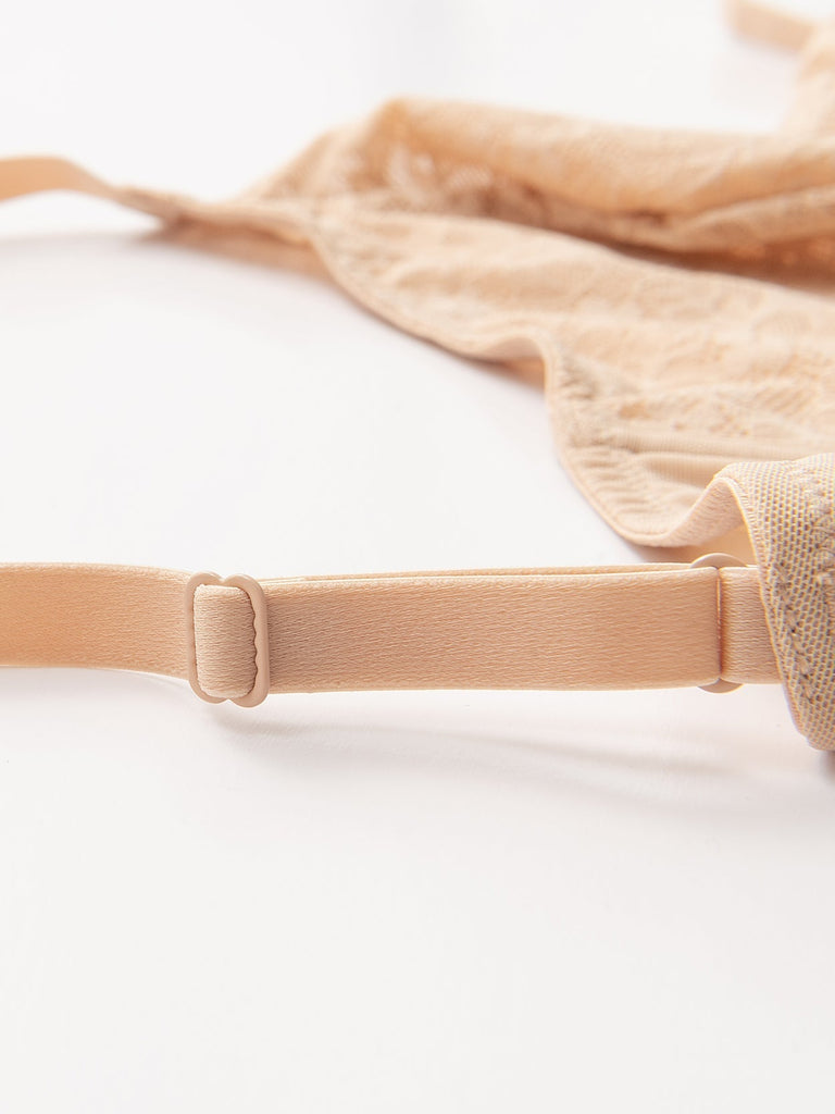 Lace Sexy Triangle Sheer Unlined Wirefree Bra Nude - WingsLove