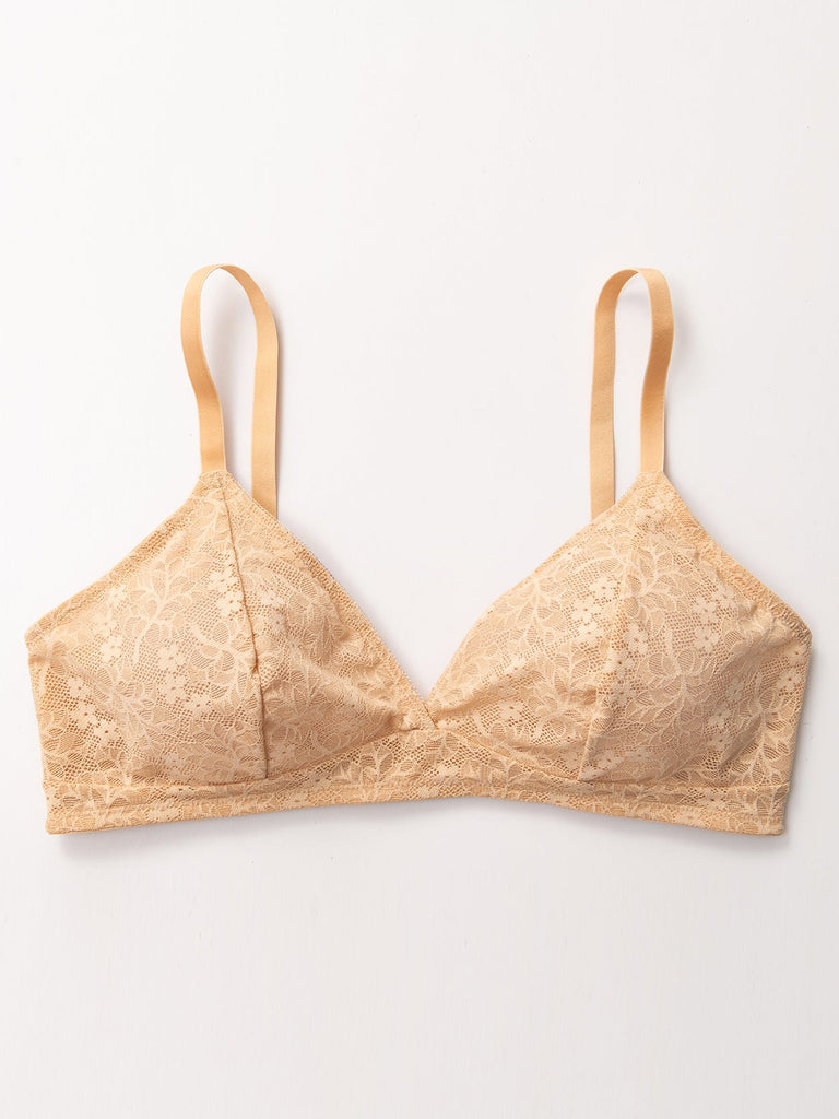 Lace Sexy Triangle Sheer Unlined Wirefree Bra Nude - WingsLove