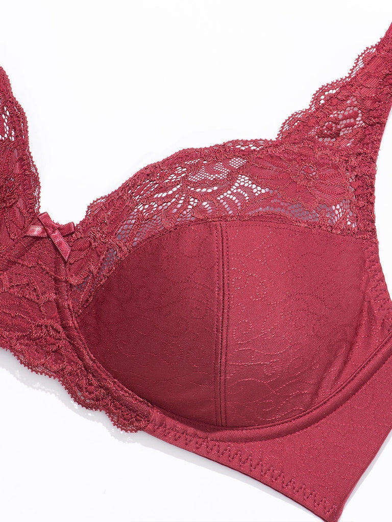 Lace Underwire Breathable Bra Red - WingsLove