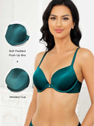 Lightly Padded Plunge Everyday Basic Underwire Push Up Bra Malachite Green - WingsLove