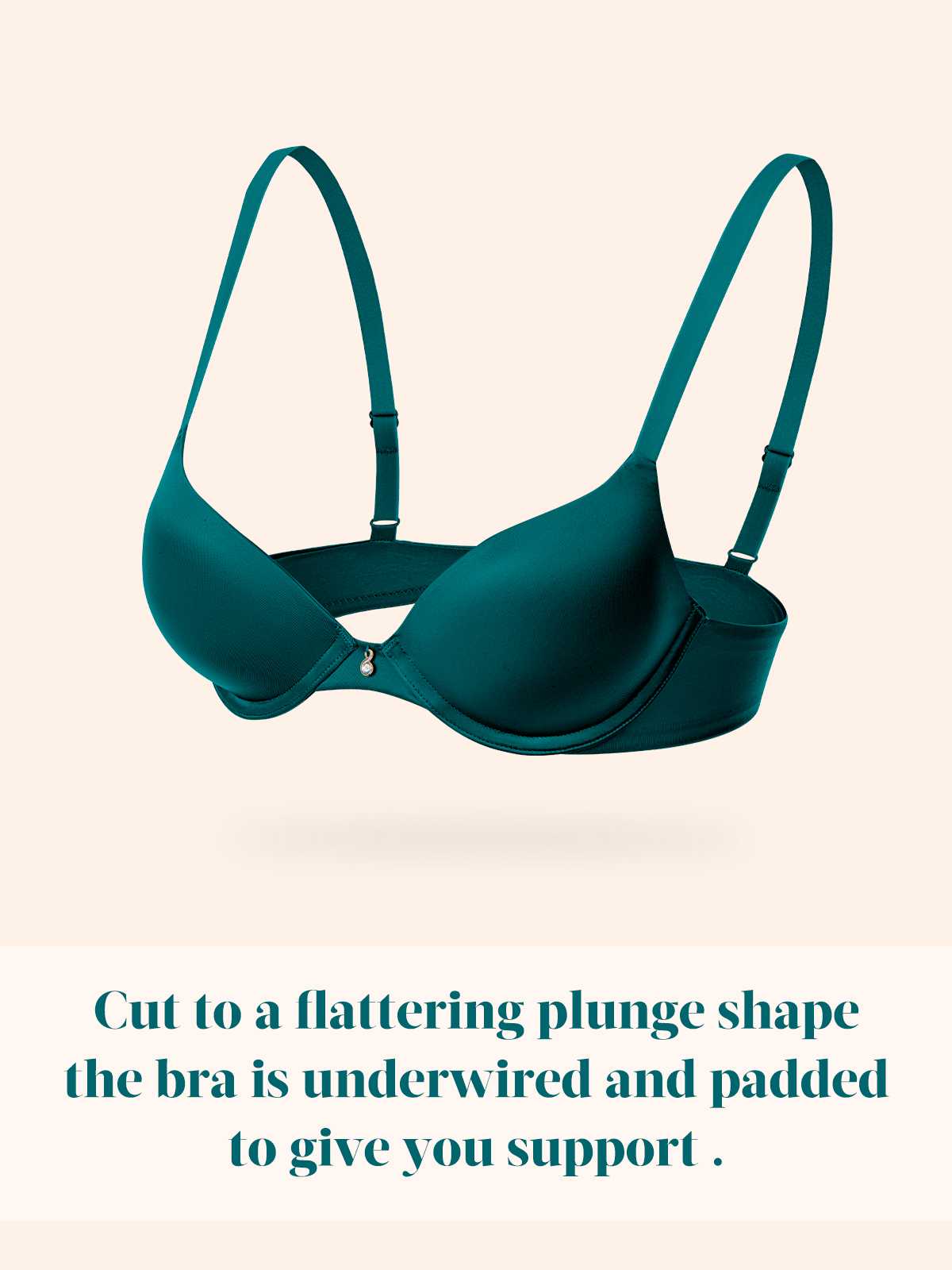 Lightly Padded Plunge Everyday Basic Underwire Push Up Bra Malachite Green - WingsLove