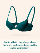 Lightly Padded Plunge Everyday Basic Underwire Push Up Bra Malachite Green - WingsLove