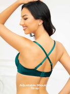 Lightly Padded Plunge Everyday Basic Underwire Push Up Bra Malachite Green - WingsLove