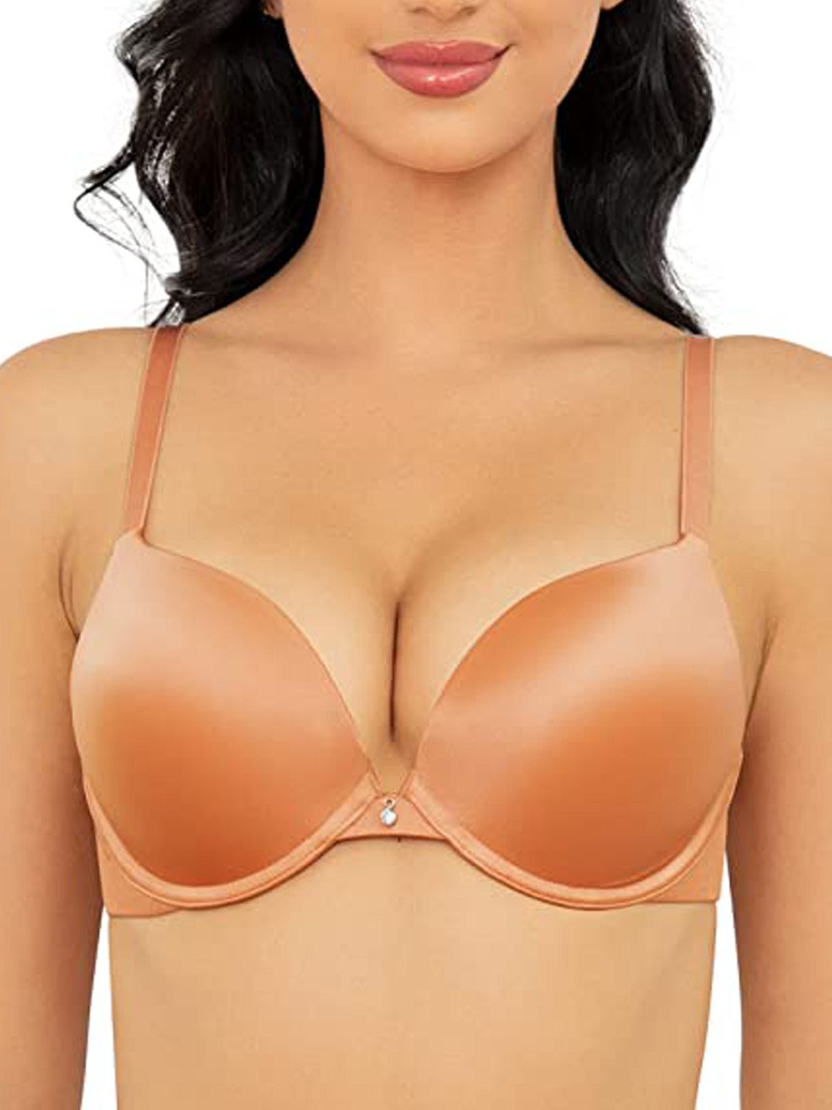 Lightly Padded Plunge Everyday Basic Underwire Push Up Bra Orange - WingsLove