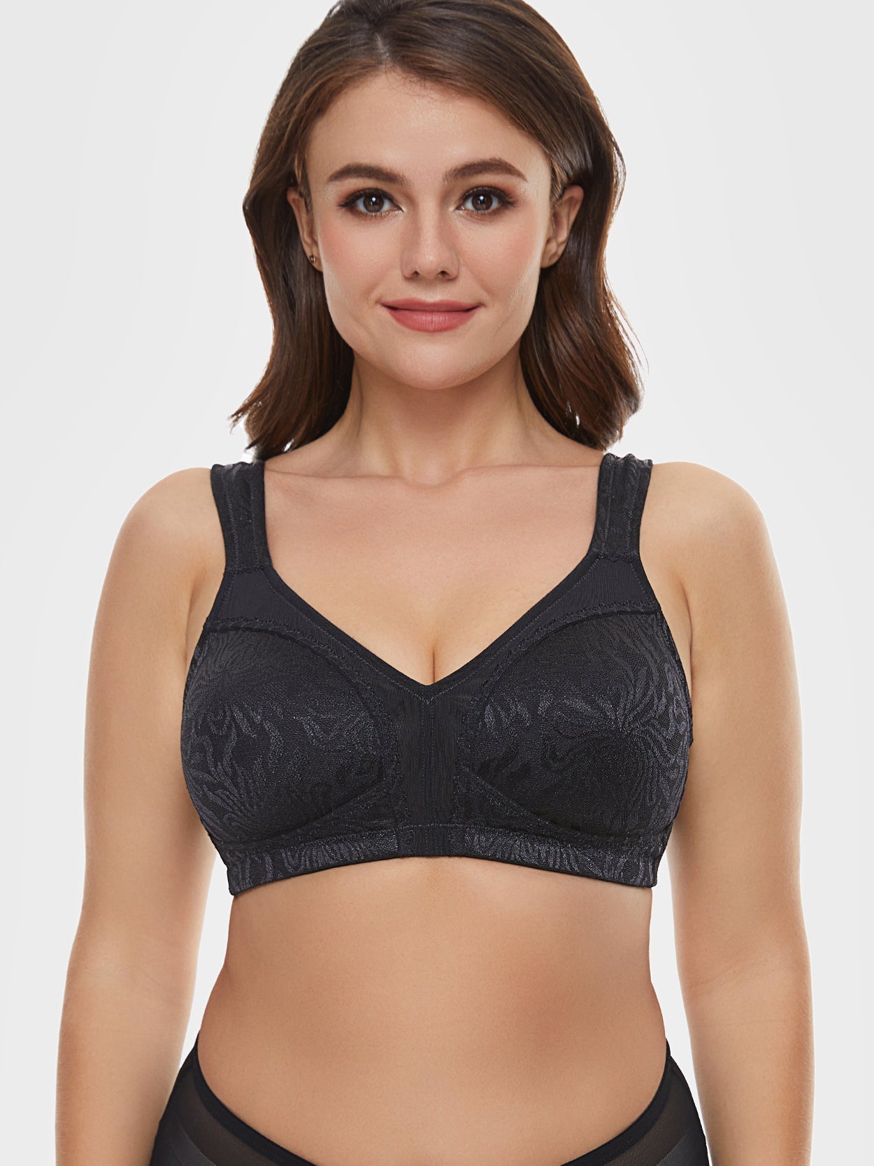 Full Cup Jacquard Lace Bra Women Breast From 80D To 115E