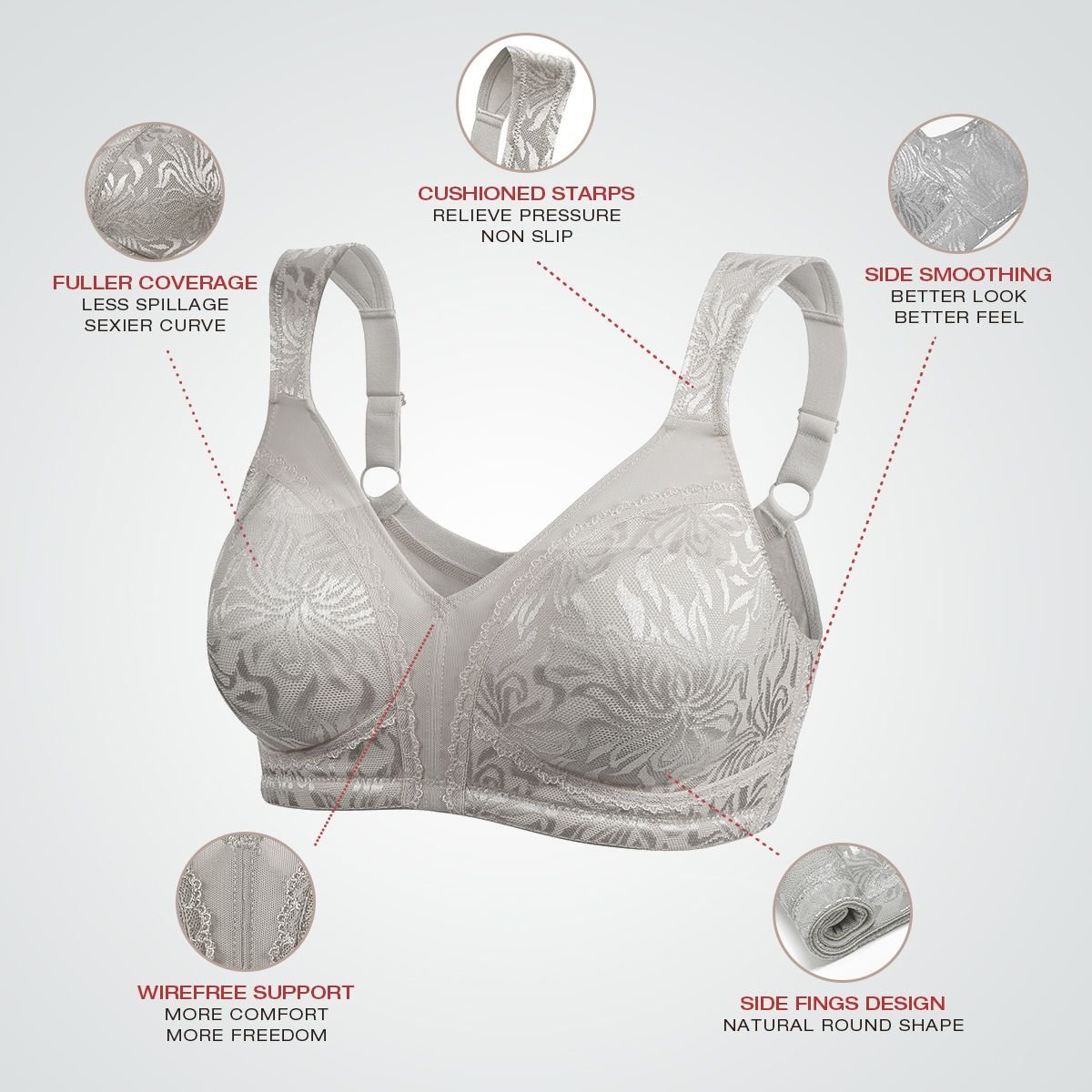 Minimizer Bra Non Padded Wire-free Silver Gray - WingsLove