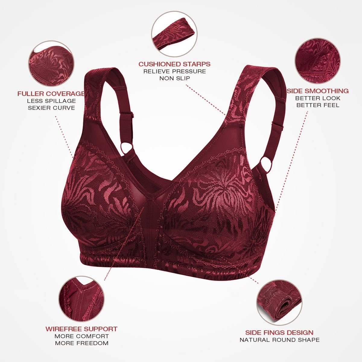 ZeroBound Women's Minimizer Bra Comfort Cushion Strap Wirefree Full Coverage  Large Bust Non-Padded Bras Red Wine at  Women's Clothing store