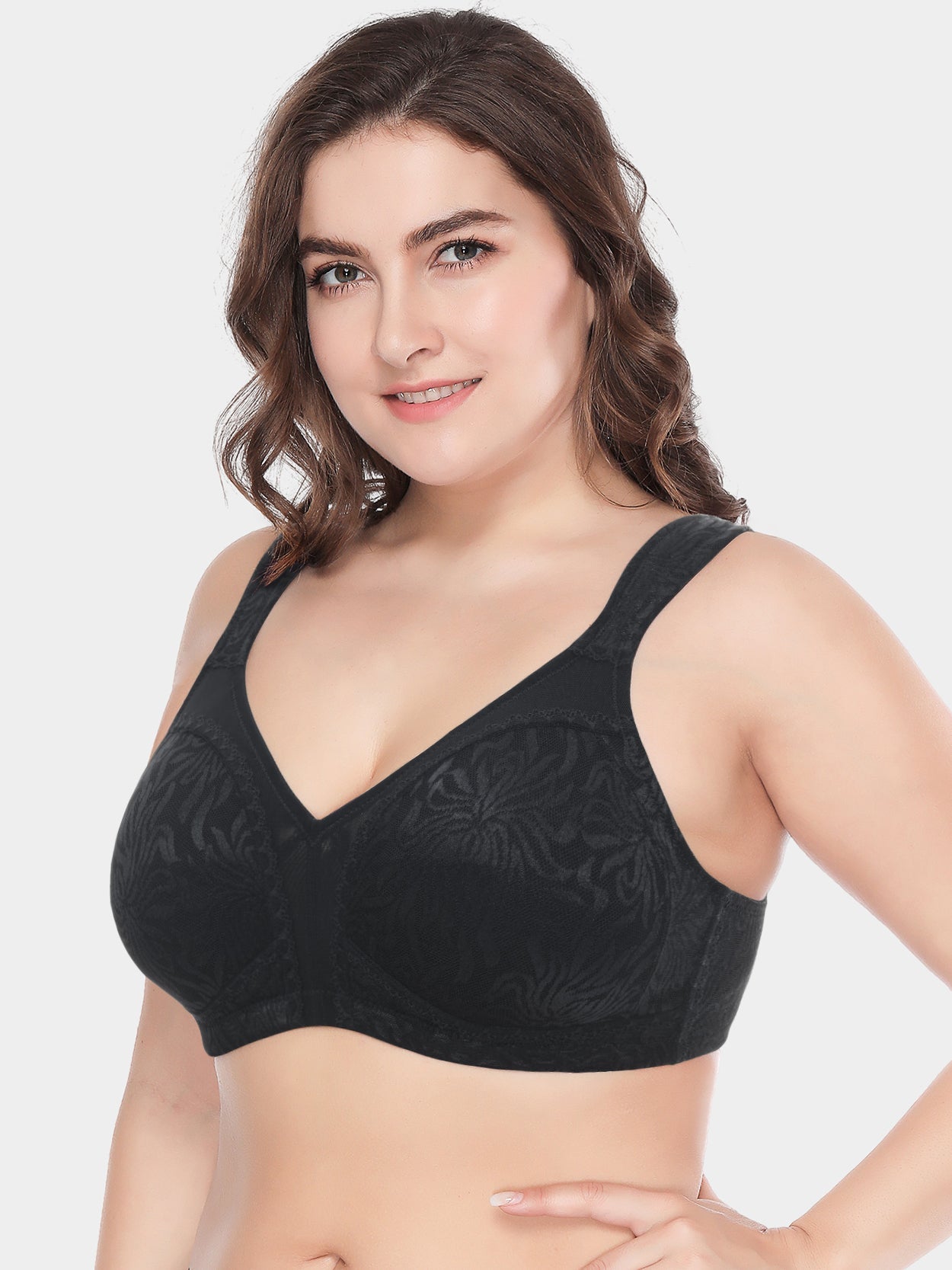 Women's Cotton Full Coverage Wirefree Non-padded Lace Plus Size Bra 48DD