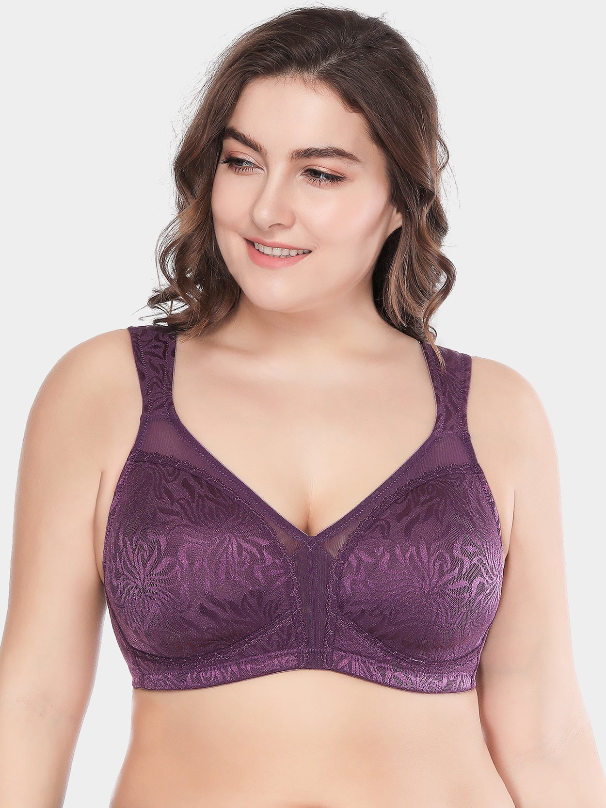 Women's Cotton Full Coverage Wirefree Non-padded Lace Plus Size Bra 48DD