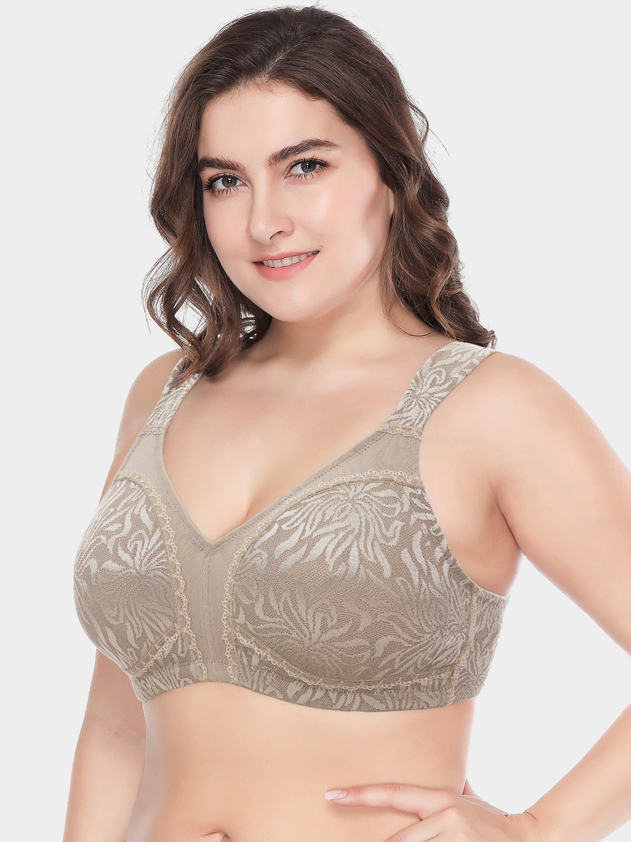 Women's Cotton Full Coverage Wirefree Non-padded Lace Plus Size Bra 46H