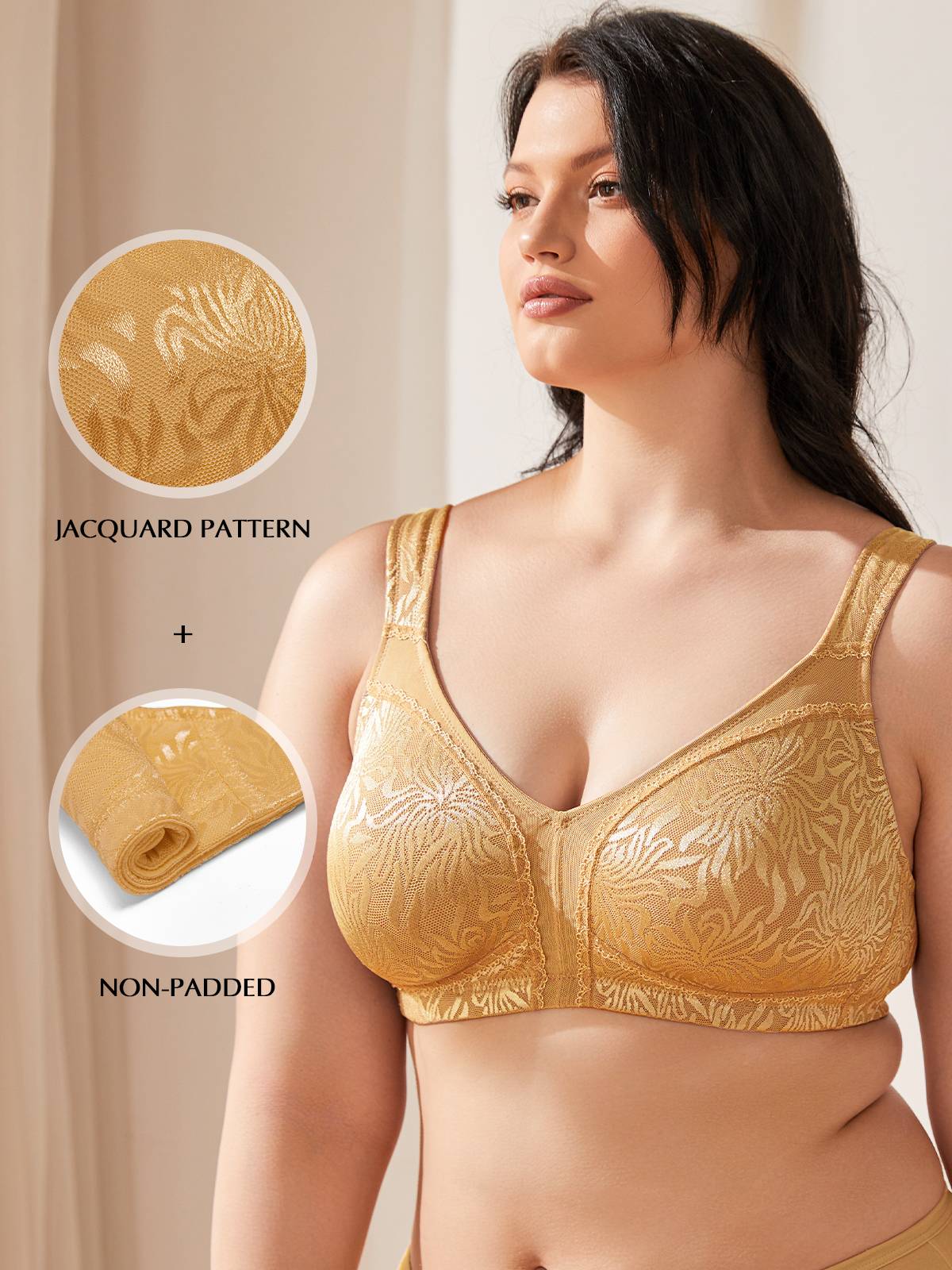 Plus Size Best Minimizer Bra Non Padded Wire-free Gold - WingsLove