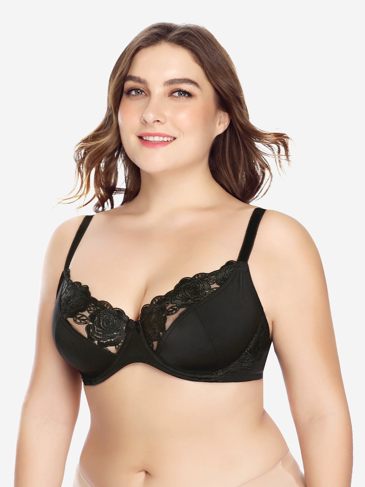  Deyllo Womens Sexy Lace Bra Plus Size Underwire Embroidered  Unlined Bra Non Padded