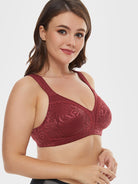 Plus Size Full Coverage Non Padded Minimizer Bra Wine Red - WingsLove