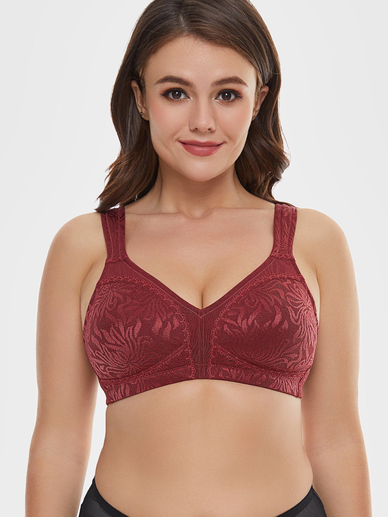 Plus Size Full Coverage Non Padded Minimizer Bra Wine Red - WingsLove