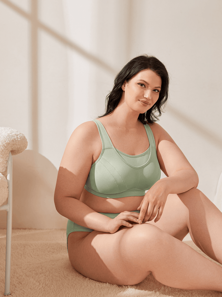 Plus Size High Impact Large Bust Full Coverage Workout Bras Green - WingsLove