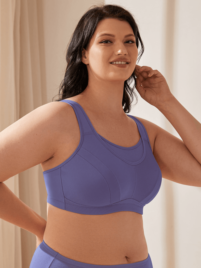 Plus Size High Impact Large Bust Full Coverage Workout Bras Purple - WingsLove