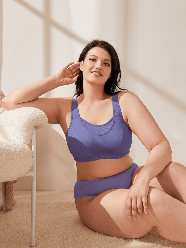 Plus Size High Impact Large Bust Full Coverage Workout Bras Purple - WingsLove