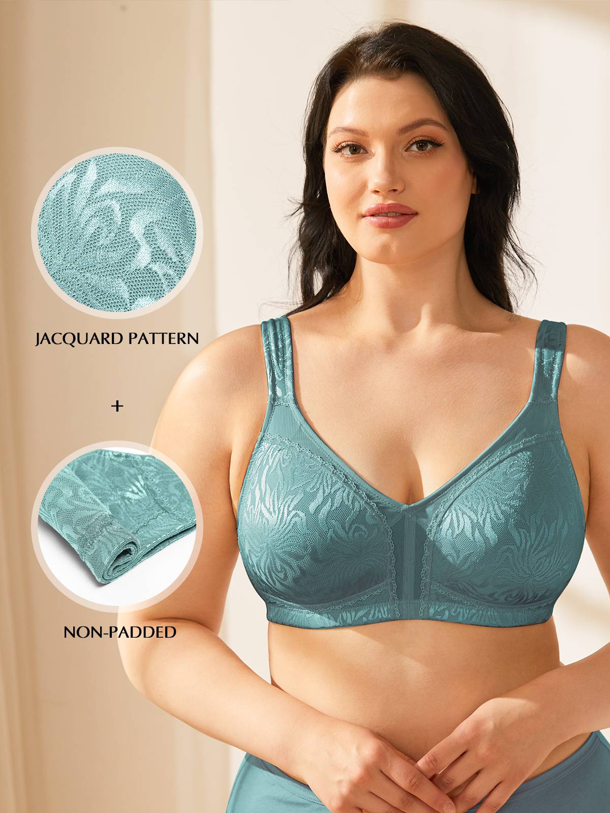 Womens Plus Size Full Coverage Wirefree Unlined Minimizer Lace Bra 52-C  Green
