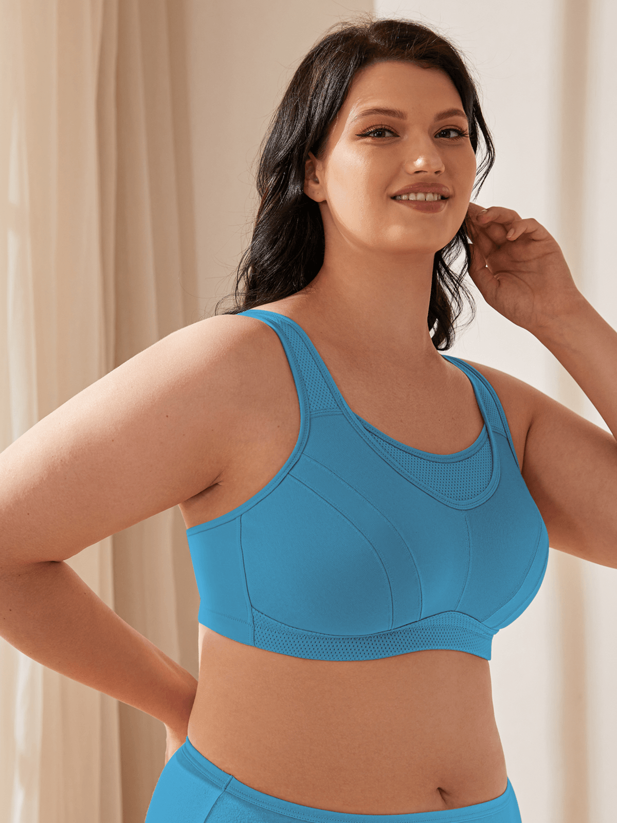 Full Coverage Plus Size Non Padded Yoga Sports Bra Blue