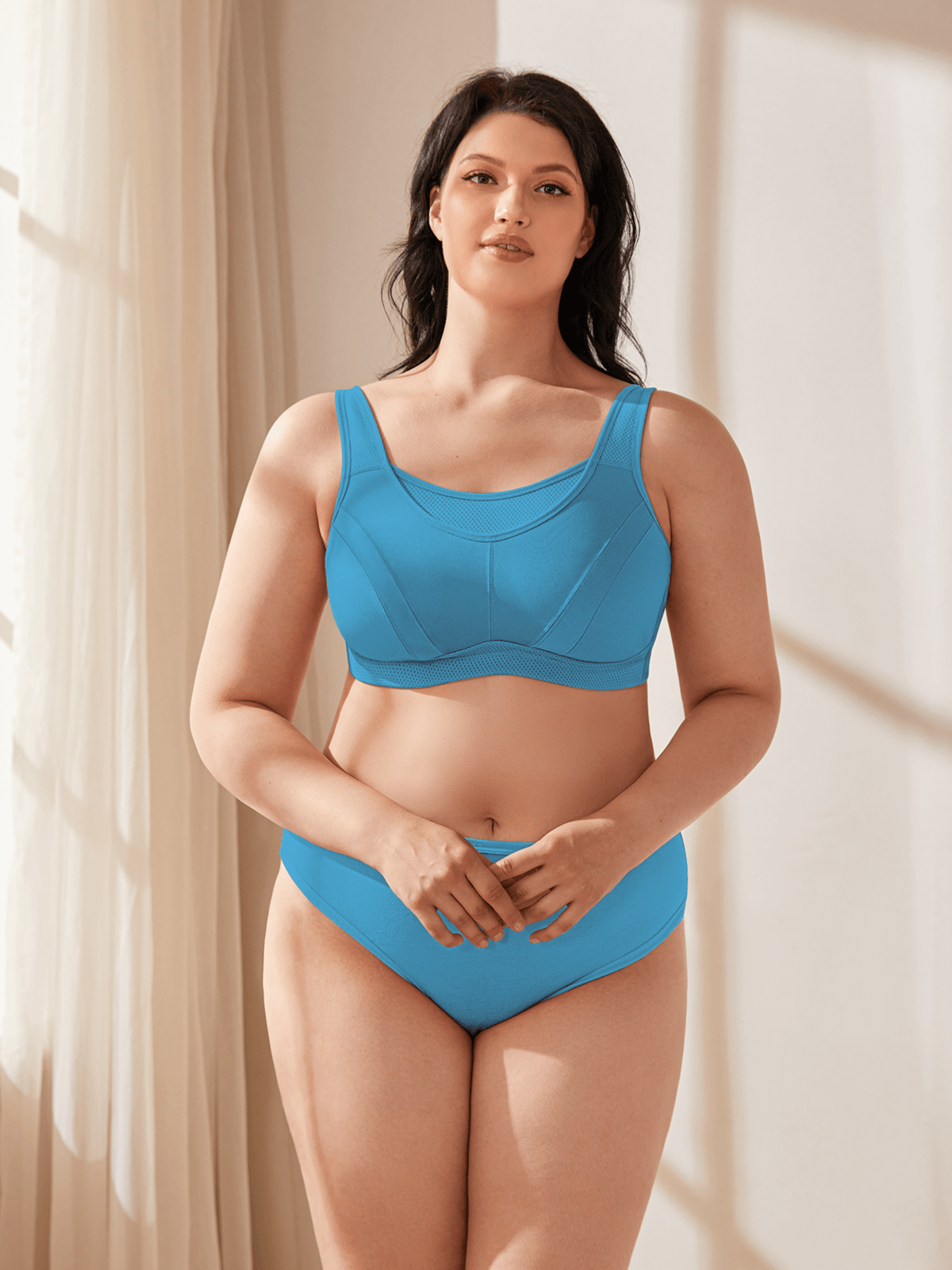 Plus Size Non Padded Yoga Sports Bra Blue - WingsLove