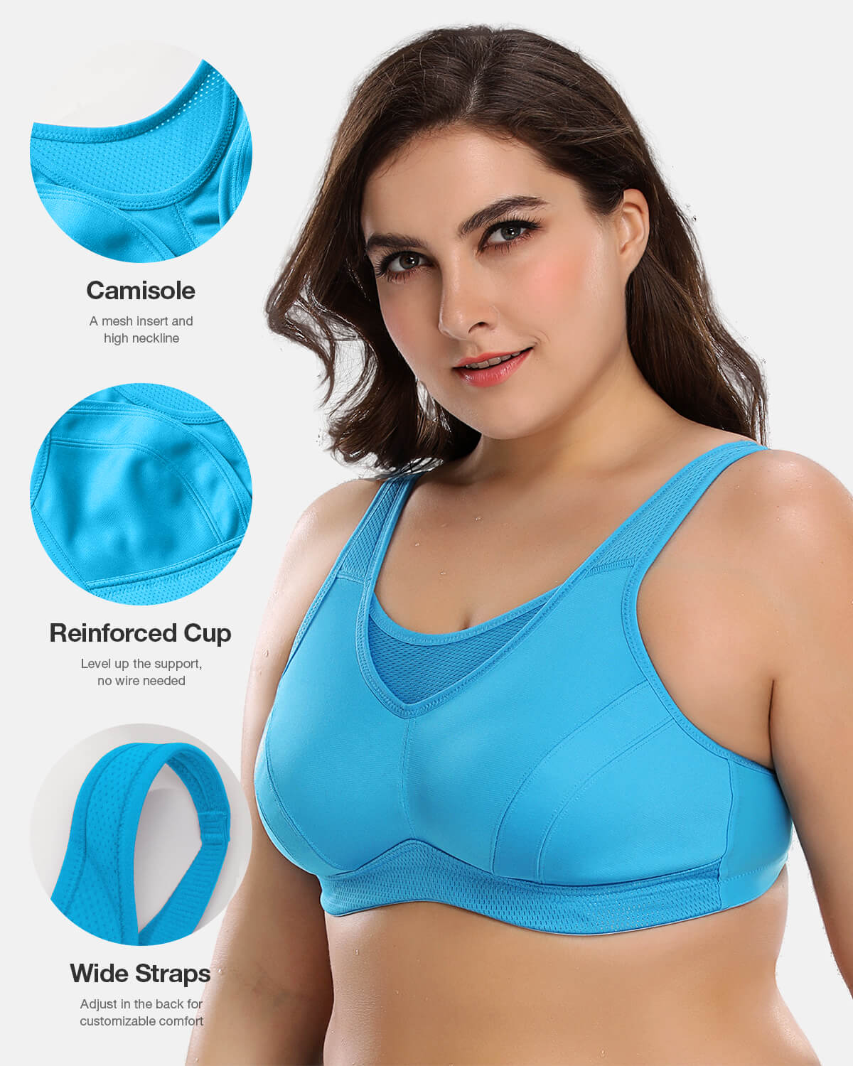 Sports Bra Womens High Impact Support Wirefree Plus Size Non Padding  Workout Yoga Fitness Bra (Color : Blue, Size : 32G)