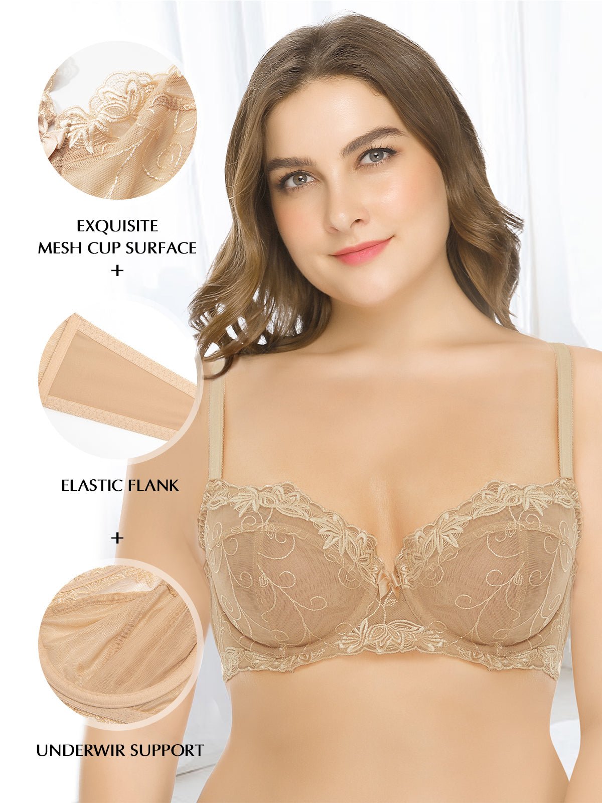 Wingslove Women's Sheer Lace Bra Minimizer Underwire Unlined Bras Full  Coverage Plus Size Big Breast