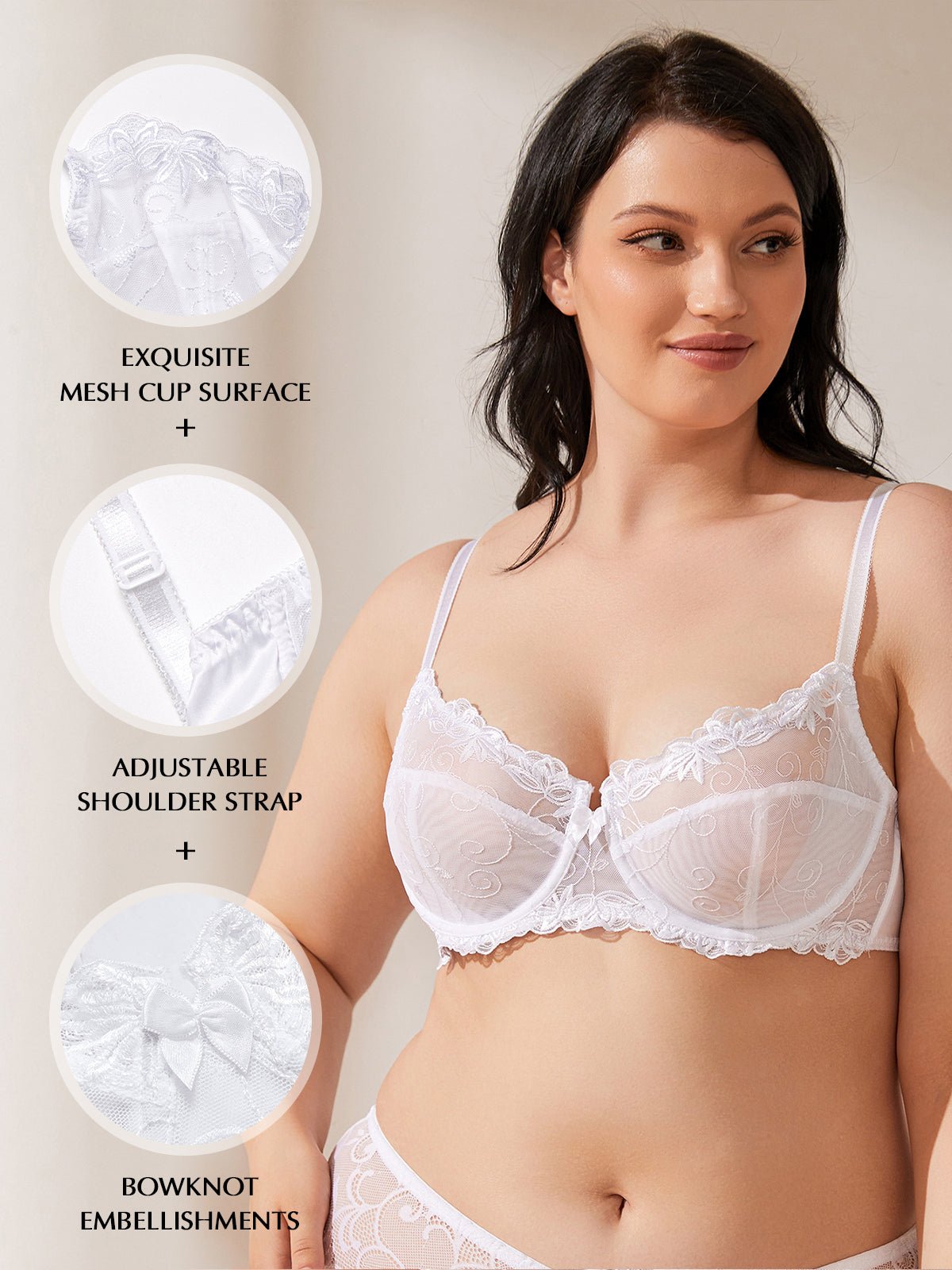 Women's Sheer See-Through Bra Plus Size Unlined Transparent Bras