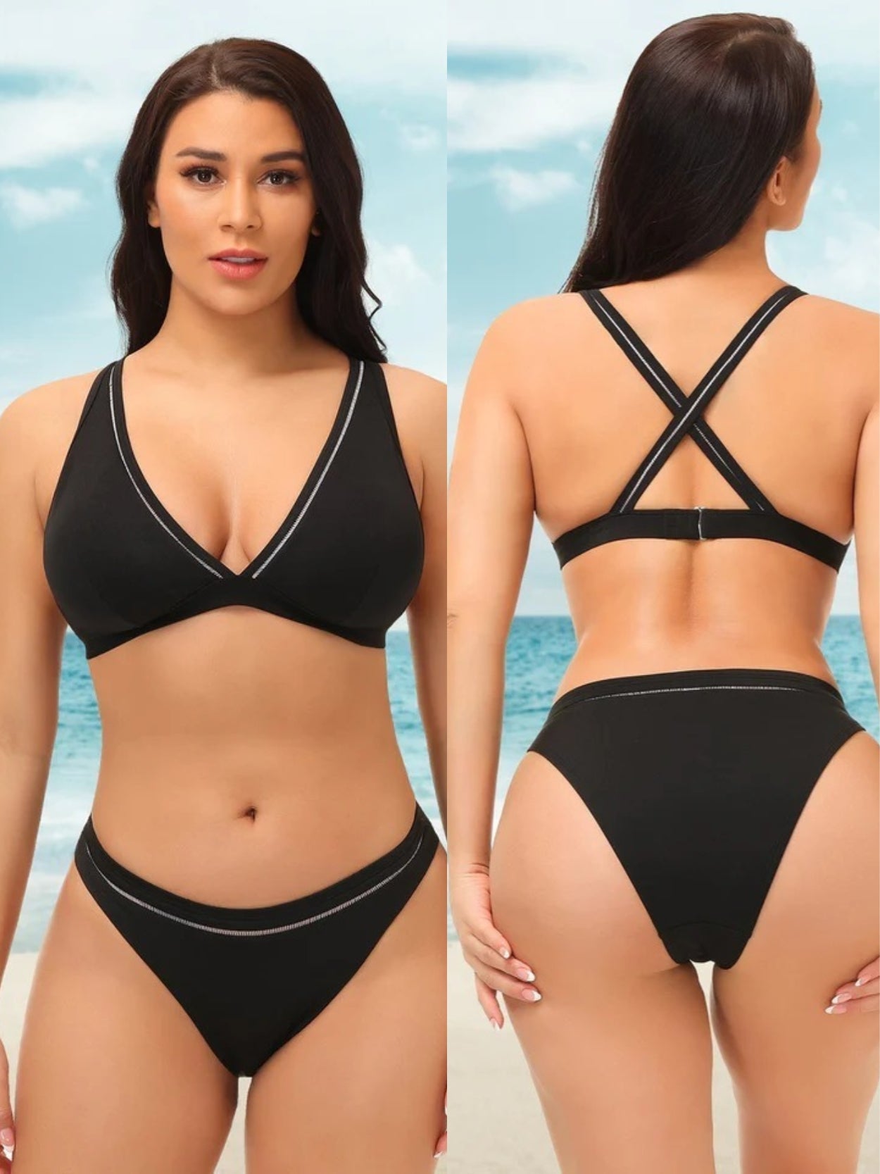 Women Sexy Plus-Sized Two-Piece Swimwear Plunge V Swimsuit Bikini Set –  WingsLove