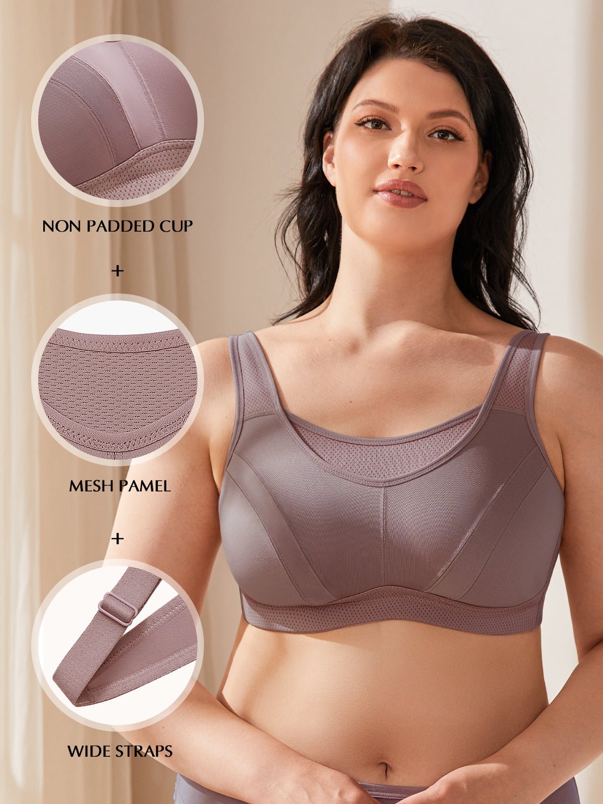 Plus size lightweight wireless medium impact non-padded sports bra