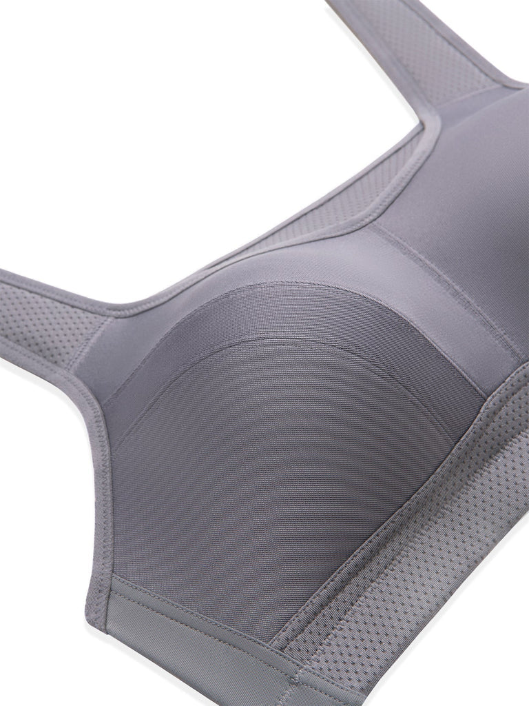 Plus Size Solid Absorb Breathable Sports Bra Grey - WingsLove
