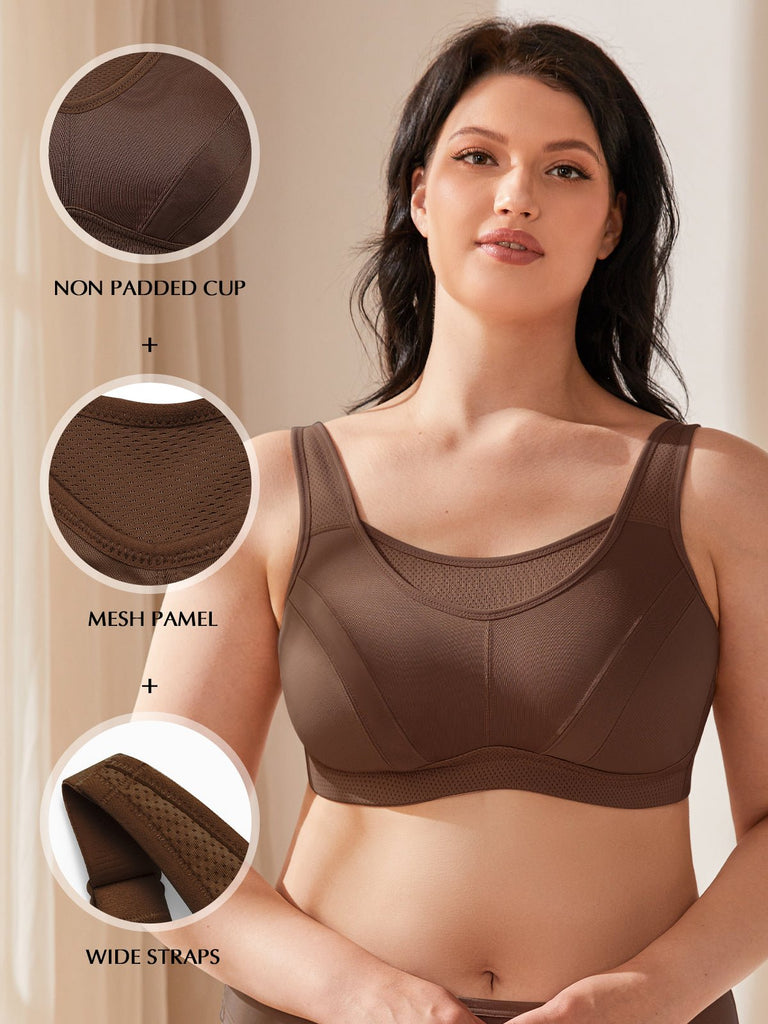 Plus Size Sorb Breathable Sports Bra Coffee Brown - WingsLove