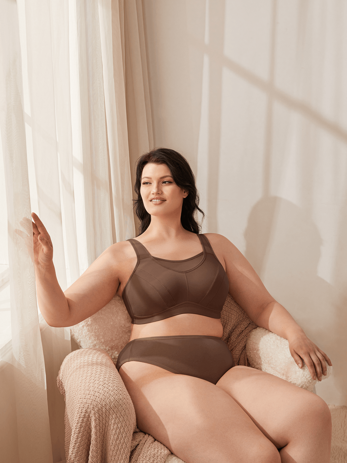 Plus Size Sorb Breathable Sports Bra Coffee Brown - WingsLove