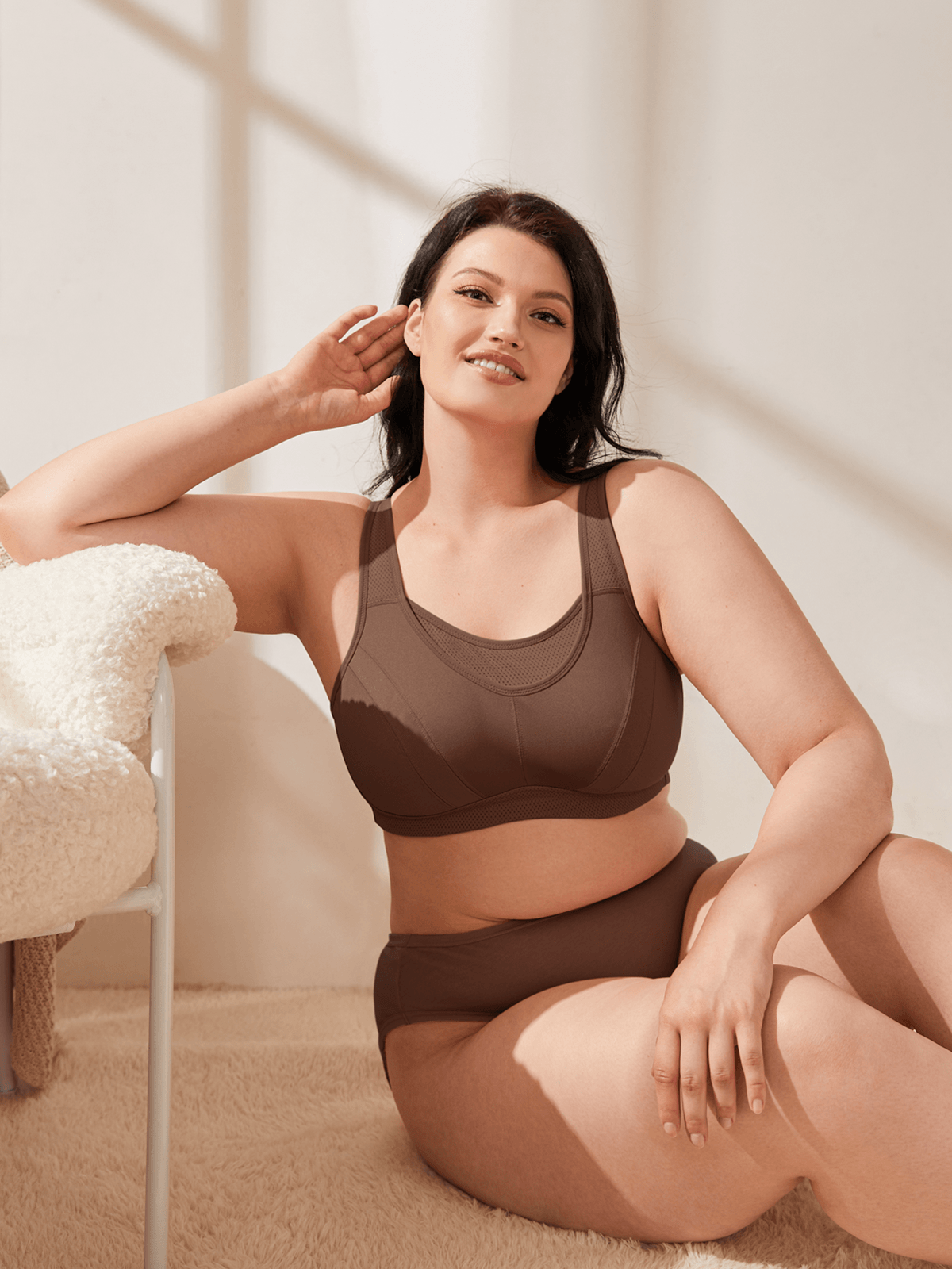 Plus Size Sorb Breathable Sports Bra Coffee Brown - WingsLove