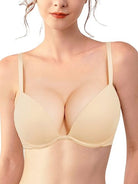 Push Up Deep V Plunge Underwire T-Shirt Bra Nude - WingsLove