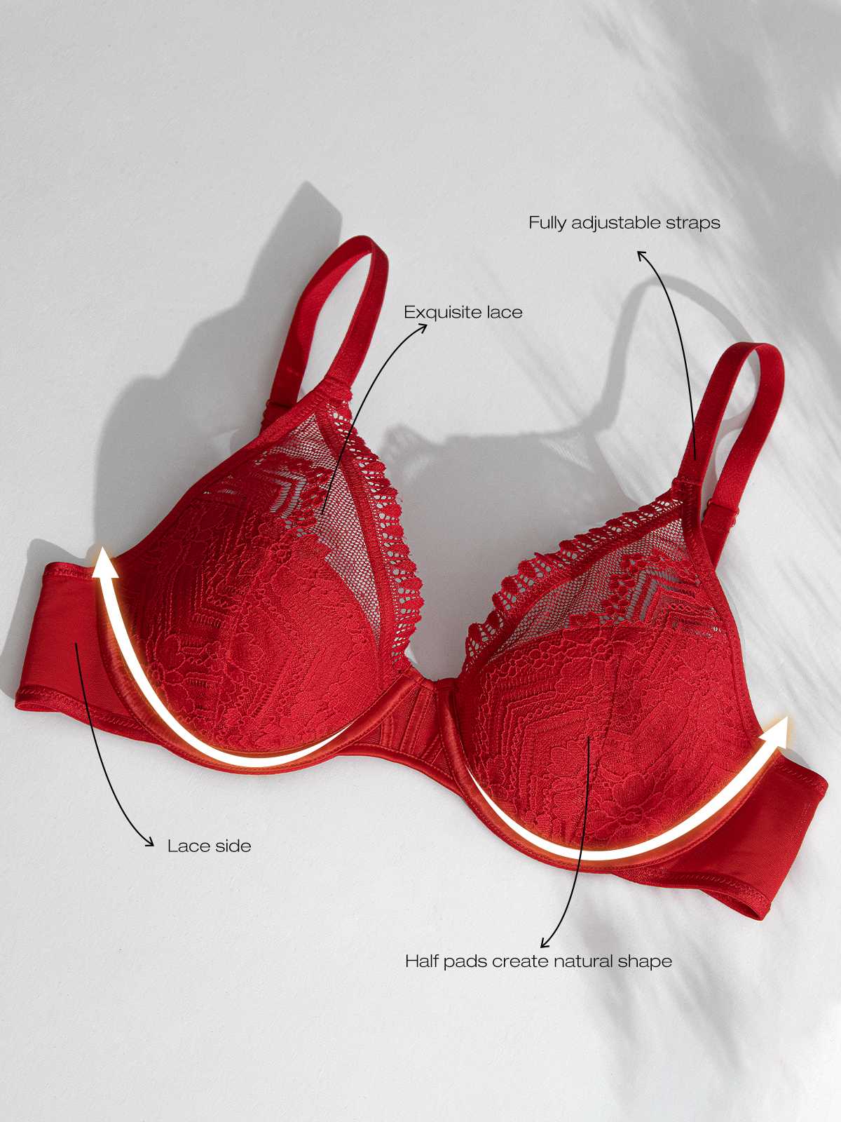 Buy Red Floral Lace Padded Bra 32C, Bras