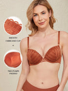 Push Up Floral Lace Underwire Bra Caramel - WingsLove