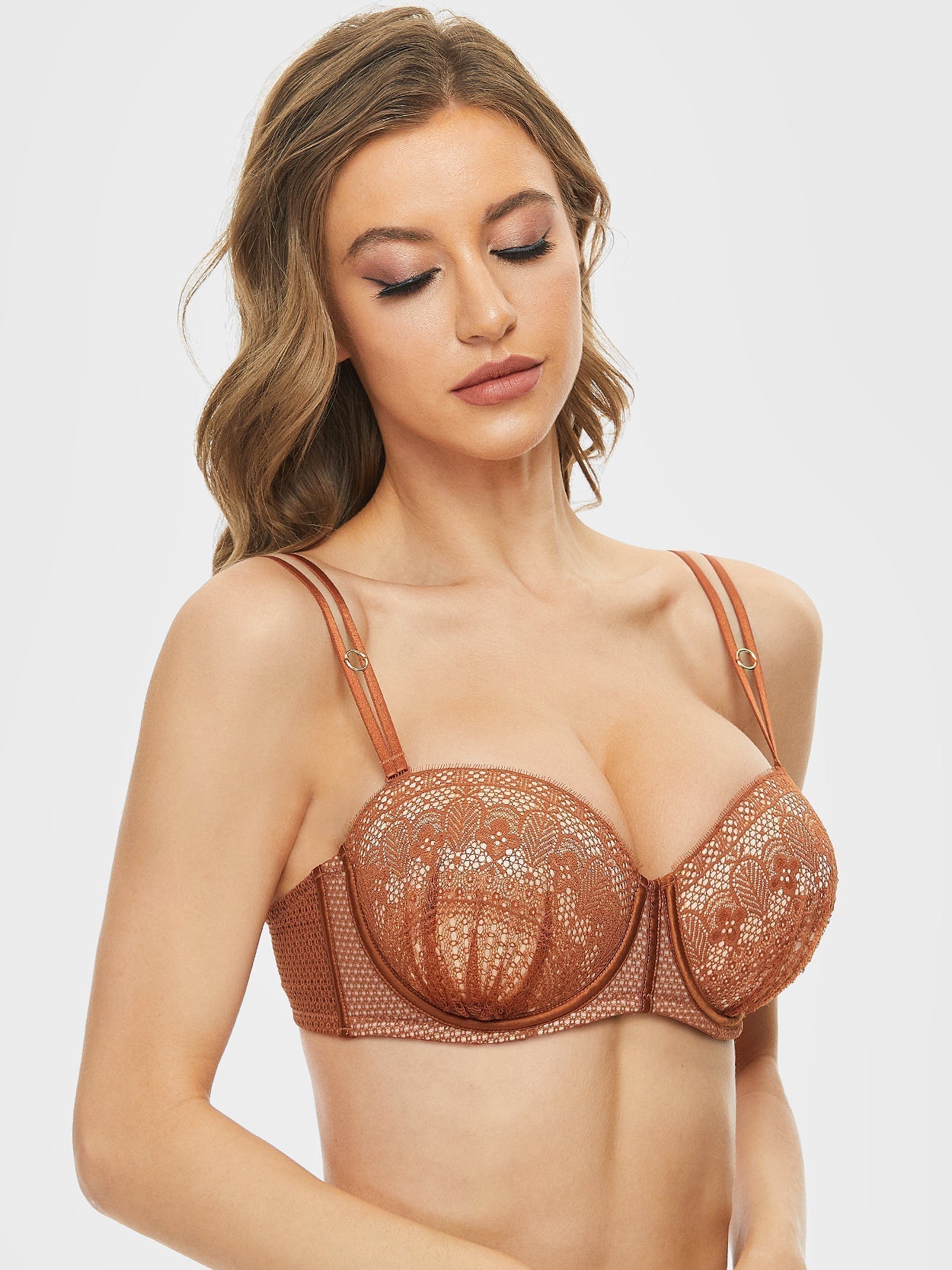 Sexy Lace Balcony Balconette Padded Push up Bra Multiway Strapless