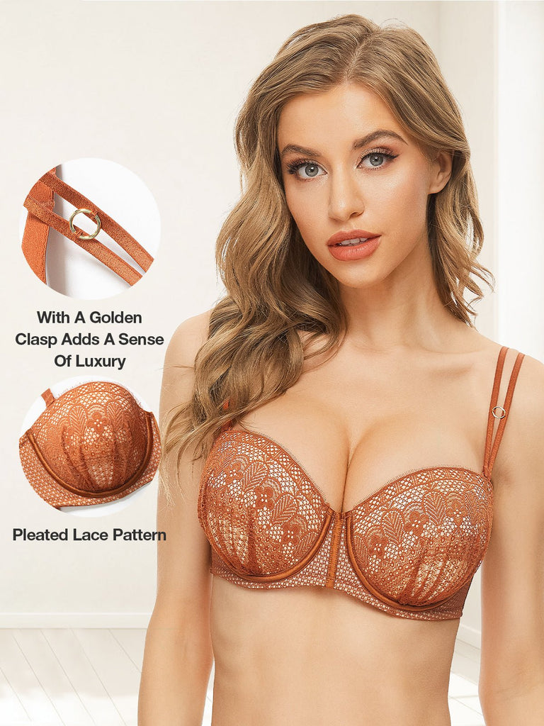 Push Up Full Figure Strapless Pleated Lace Multiway Bra - WingsLove