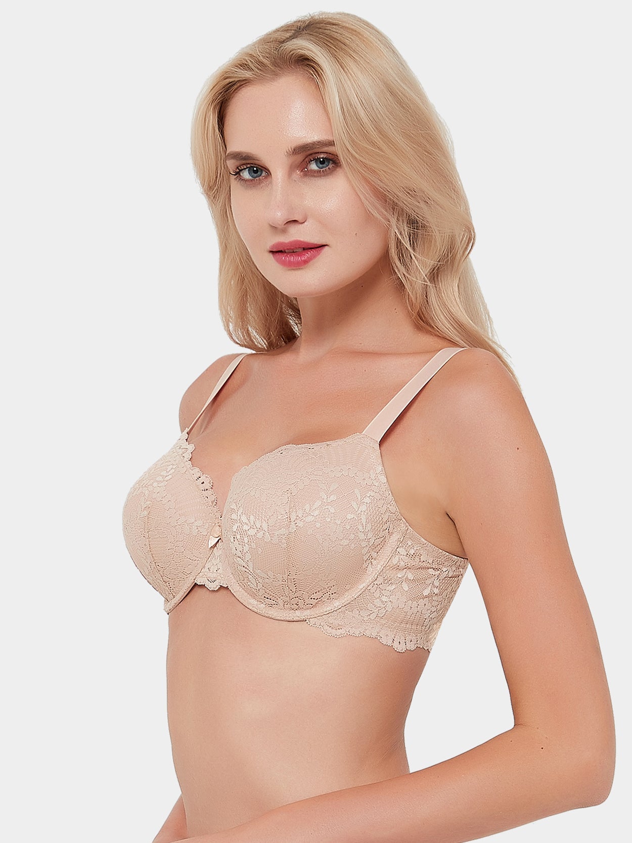 Deyllo Women's Strapless Push Up Full Cup Plus Size Underwire Padded Bra,  Light Pink 40D