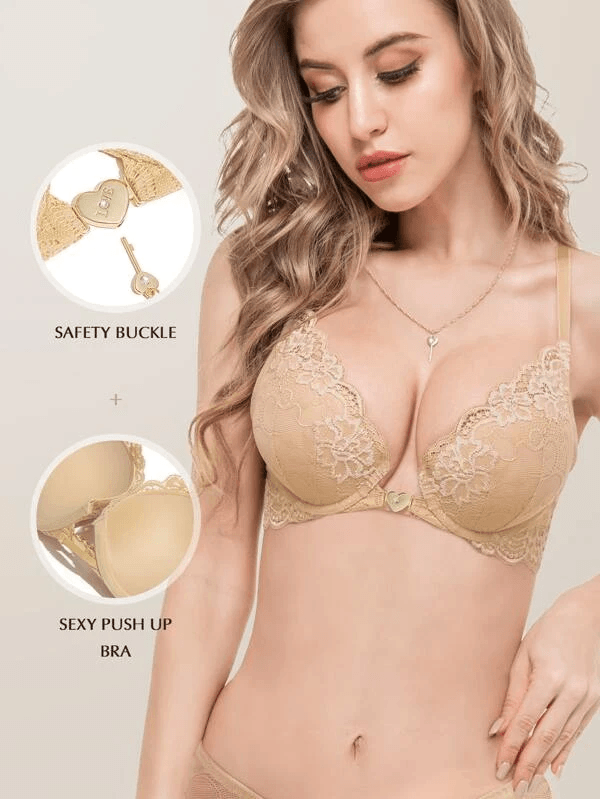 Naierhg Lady Bra Push Up Front Closure Lace Wide Shoulder Strap