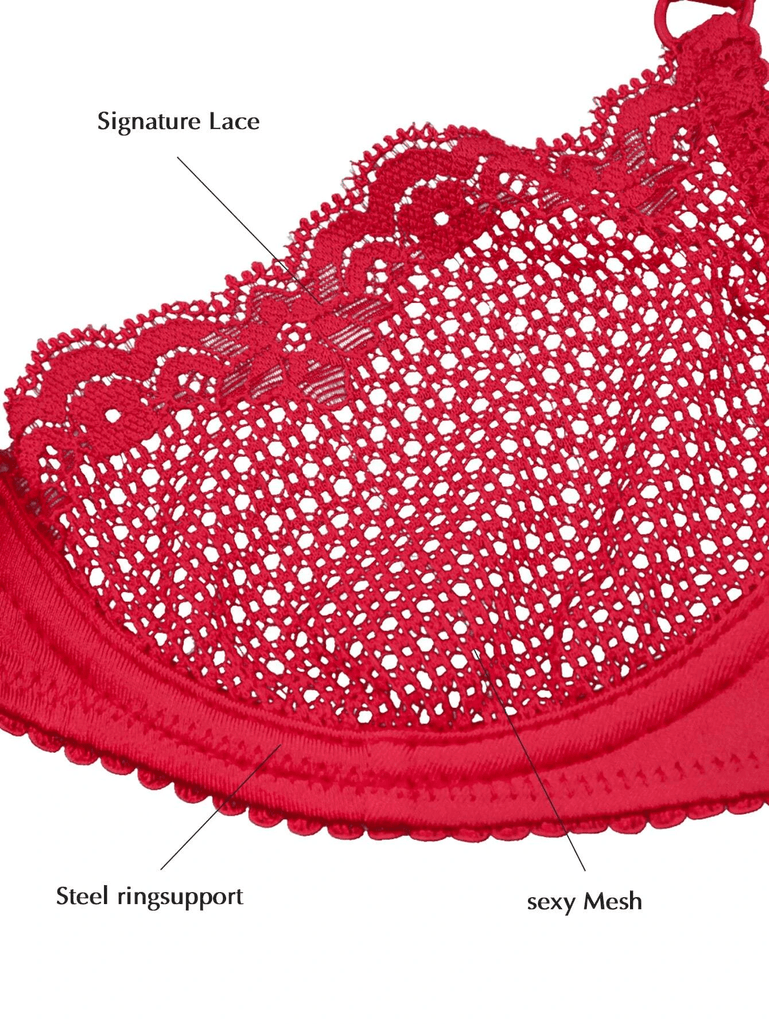 See Through 1/2 Cup Lace Underwire Demi Bra Lava Red – WingsLove