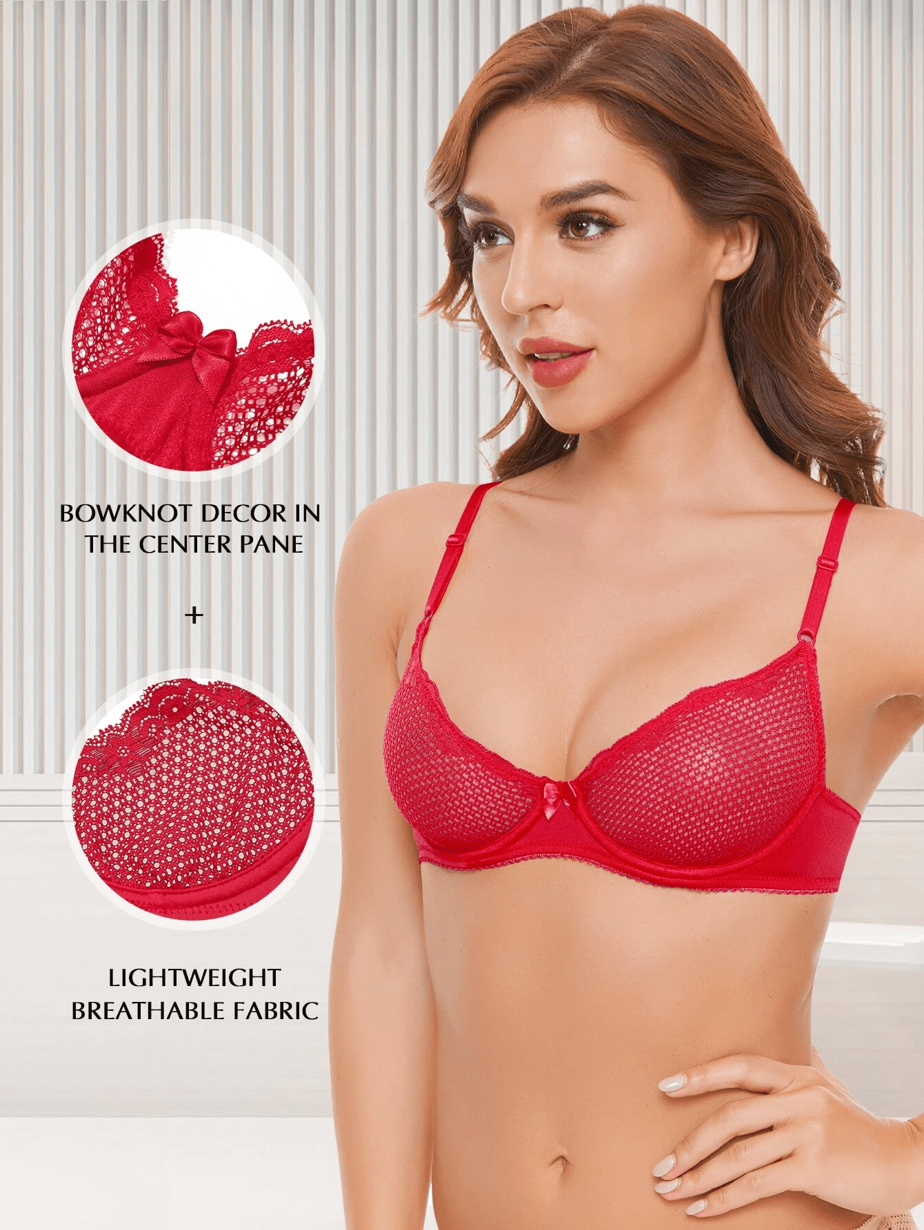 See Through 1/2 Cup Lace Underwire Demi Bra Lava Red – WingsLove