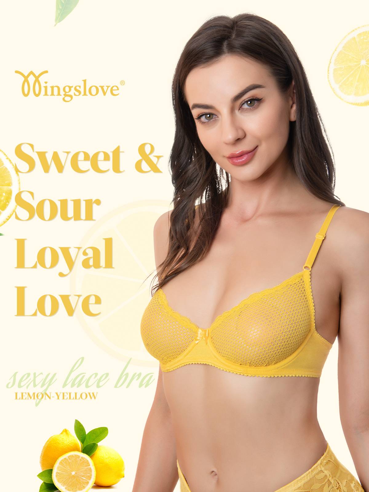 Yellow Lace See Through Wireless Bra Set Back With Panties Sexy