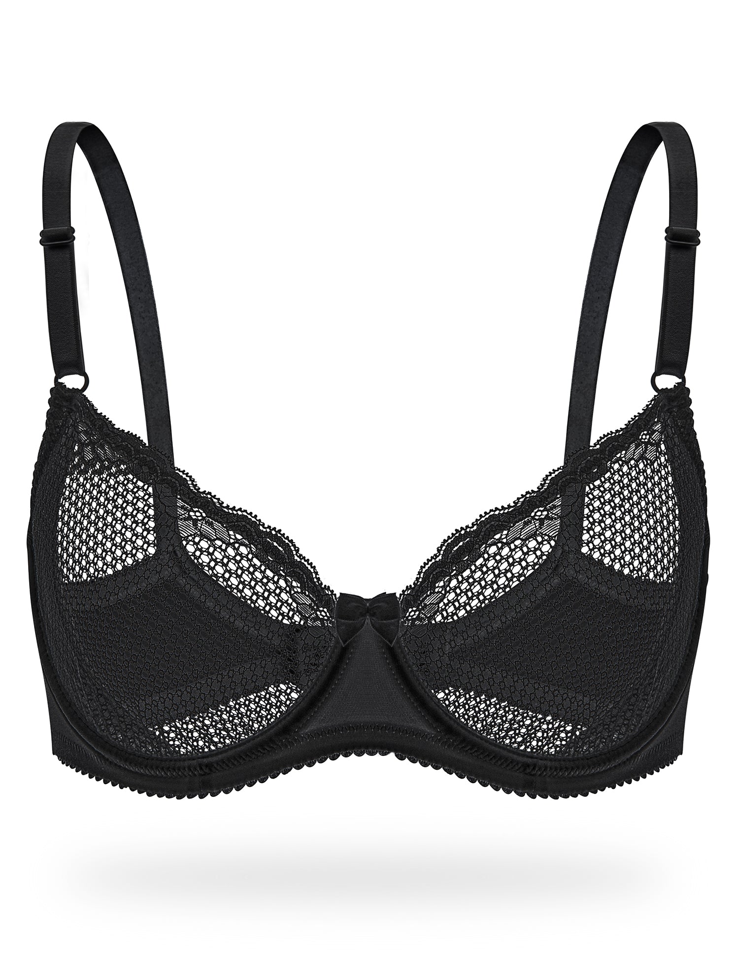 See-through bra - Transparent black lace bra with strap - Sheer bra