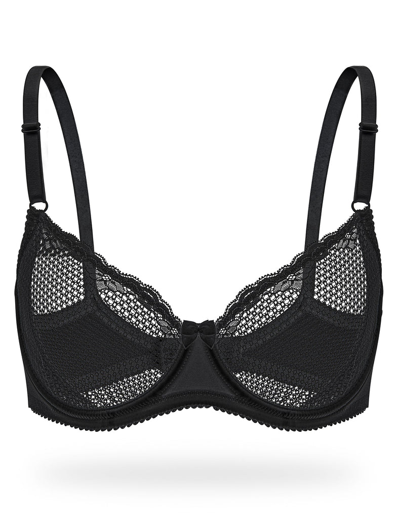 See Through Bra Sexy 1/2 Cup Lace Mesh Demi Bra - WingsLove
