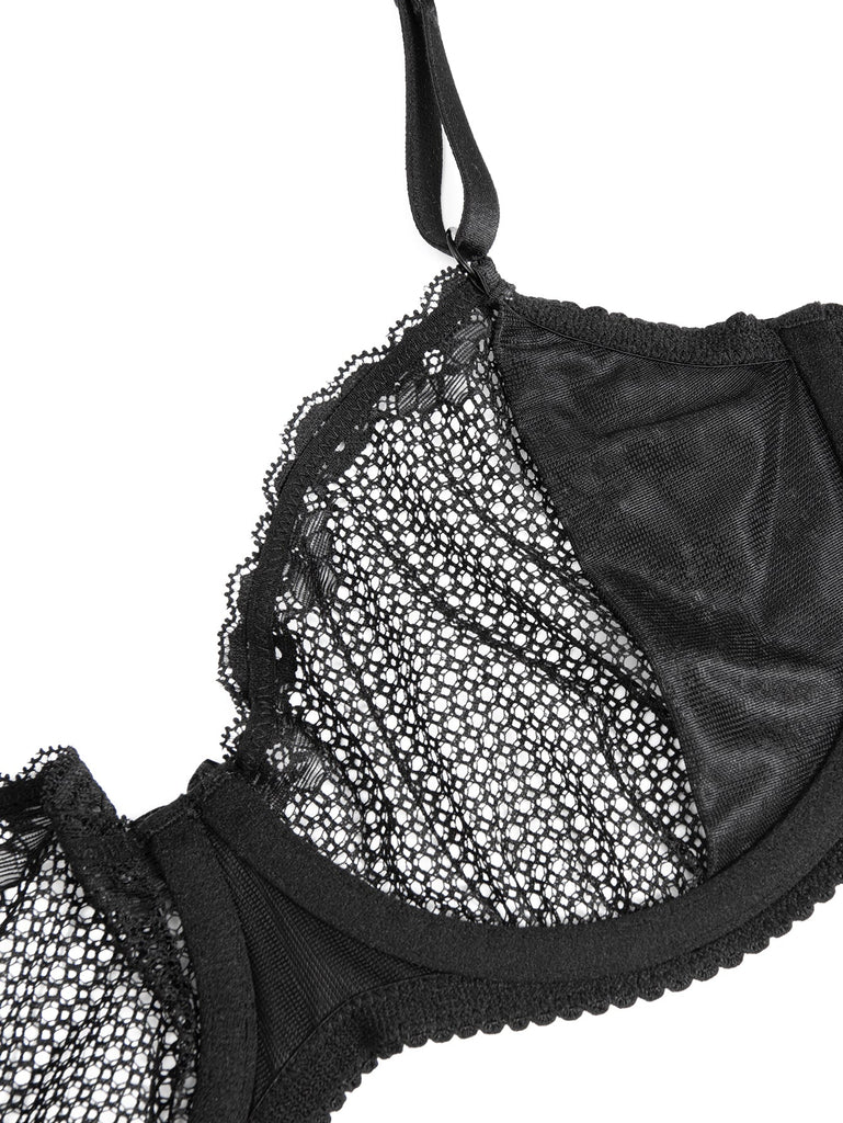 See Through Bra Sexy 1/2 Cup Lace Mesh Demi Bra - WingsLove