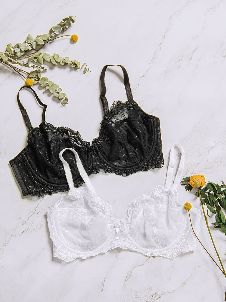 See Through Embroidered Underwire Bra - WingsLove