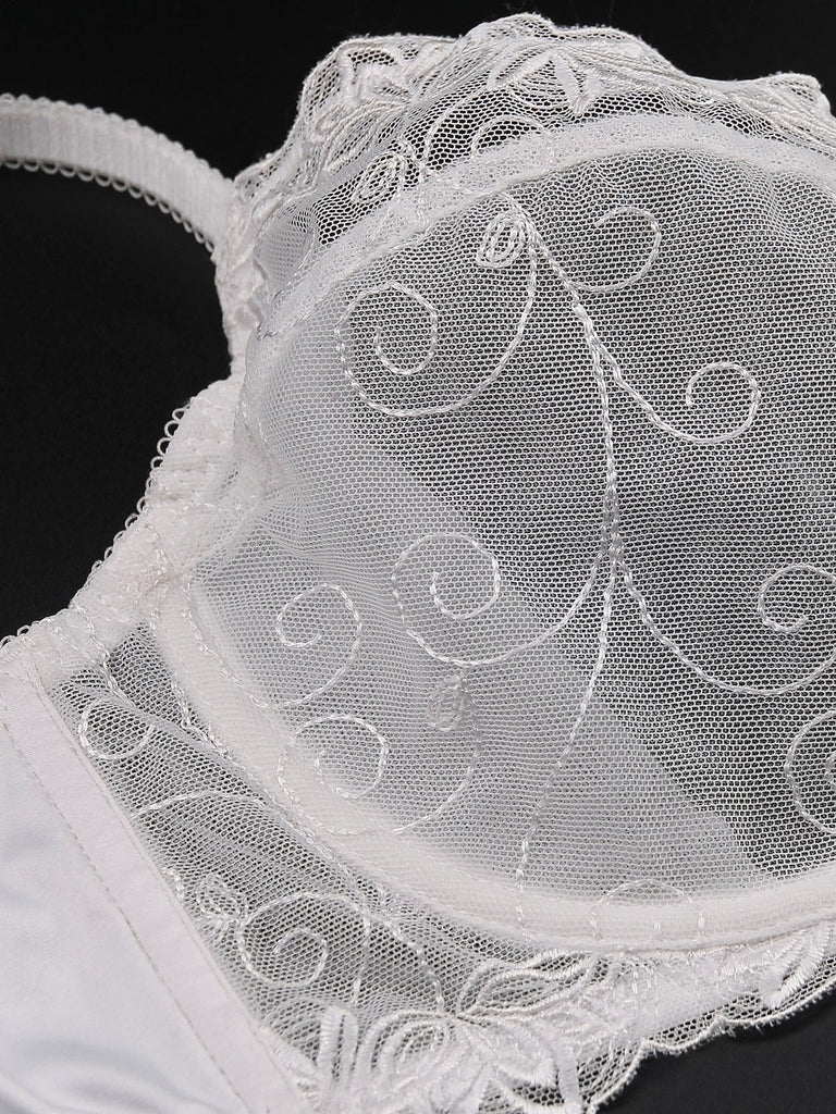 See Through Embroidered Underwire Bra - WingsLove